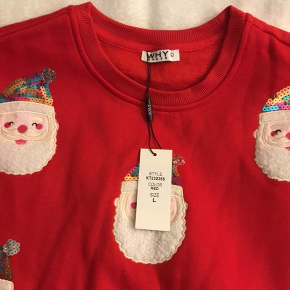 Why Dress Embroidered Happy Santa Face Sweatshirt Women’s Large NWT - Picture 2 of 4